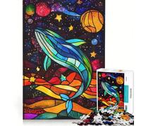 Puzzle per adolescenti da 1000 pezzi con balena nello spazio effetto vetrata gioco per famiglie assemblaggio di motivi per rafforzare l'amore tra le coppie 38x26cm