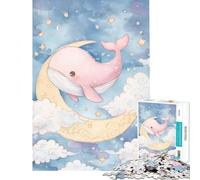 Puzzle per adolescenti da 1000 pezzi con balena rosa sulla luna acquerello attività divertenti da fare a casa gioco divertente e umoristico per tutta la famiglia dai 14 anni in su 50x75cm