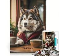 Puzzle per adolescenti da 1000 pezzi con cane che si gode il caffè del mattino Gioco rilassante per genitori e figli sfida unica 38x26cm