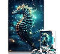Puzzle per adolescenti da 1000 pezzi con cavalluccio marino fantasy, giocattoli per l'intrattenimento della famiglia con poster abbinato e foglio di quiz (38x26cm)