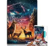 Puzzle per adolescenti da 1000 pezzi con cervi nella notte stellata, attività divertenti per la famiglia a casa, regalo di compleanno, regali da viaggio (dimensioni 75x50cm)
