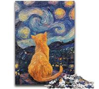 Puzzle per adolescenti da 1000 pezzi con cielo notturno e gatto arancione, antistress, per ammazzare il tempo durante le vacanze, per migliorare l'amore tra coppie (50x75cm)