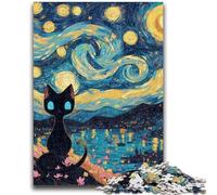 Puzzle per adolescenti da 1000 pezzi con cielo notturno e gatto nero, antistress, per ammazzare il tempo durante le vacanze, per migliorare l'amore tra coppie (26x38cm)