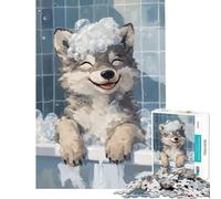 Puzzle per adolescenti da 1000 pezzi con cucciolo di lupo per il bagnetto gioco rompicapo giocattolo educativo regalo per compleanni difficile (dimensioni 38x26cm)