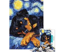 Puzzle per adolescenti da 1000 pezzi con cucciolo di Rottweiler che dorme in una notte stellata Puzzle per adulti giocattolo decorativo da parete divertente e spiritoso ideale per attività a casa