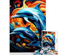 Puzzle per adolescenti da 1000 pezzi con delfini nell'oceano astratto colorato giocattoli educativi idee regalo gioco educativo migliora l'amore tra coppie dimensioni 38x52cm