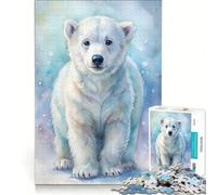 Puzzle per adolescenti da 1000 pezzi con dipinto ad acquerello di un cucciolo di orso polare gioco di famiglia schema di assemblaggio per rafforzare l'amore tra le coppie 38x52cm