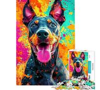 Puzzle per adolescenti da 1000 pezzi con Doberman in stile schizzi di colore puzzle per adulti giochi per famiglie schema di assemblaggio offerta come regalo per tutta la famiglia (dimensioni 38x26cm)