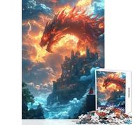 Puzzle per adolescenti da 1000 pezzi con drago infuocato che domina il castello sulla scogliera giocattolo educativo regalo per donne e uomini Gioco impossibile Ogni pezzo è unico Dimensioni 38x26cm