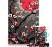 Puzzle per adolescenti da 1000 pezzi con fiori di ciliegio e sole rosso,bordi perfetti,divertente gioco di logica,momento di relax,decorazione natalizia (38x52cm)