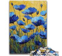 Puzzle per adolescenti da 1000 pezzi con fiori di papavero blu, dipinto a olio, puzzle da 1000 pezzi, antistress, per ammazzare il tempo, lista dei desideri con Babbo Natale (26x38cm)
