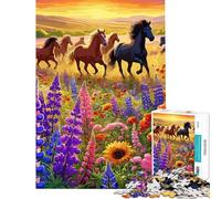 Puzzle per adolescenti da 1000 pezzi con fiori selvatici e cavalli selvaggi Gioco rompicapo per ragazzi ideale come regalo per donne Difficile e stimolante (dimensioni 38x26cm)