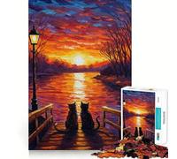 Puzzle per adolescenti da 1000 pezzi con gatti che guardano il tramonto,bordo perfetto,divertente gioco di logica,momento di relax,decorazione natalizia (50x75cm)