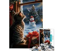 Puzzle per adolescenti da 1000 pezzi con gattino che guarda il Natale Attività divertenti da fare a casa ma anche un gioco divertente e umoristico per tutta la famiglia adatto a ragazzi