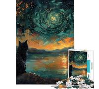 Puzzle per adolescenti da 1000 pezzi con gatto che guarda il cielo stellato Puzzle per adulti fai da te ideale per passare il tempo durante le vacanze o come regalo per tutta la famiglia (38x52cm)