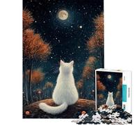 Puzzle per adolescenti da 1000 pezzi con gatto che guarda la luna puzzle per adulti giocattolo fai da te decorazione perfetta ideale come regalo (dimensioni 50x75cm)