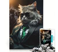 Puzzle per adolescenti da 1000 pezzi con gatto mafioso in giacca e cravatta gioco rilassante decorazione da parete regalo per amici e familiari 38x52cm