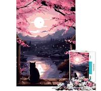 Puzzle per adolescenti da 1000 pezzi con gatto stile giapponese Zen pixel art gioco educativo giocattolo intellettuale idee regalo divertenti e umoristiche (dimensioni 38x26cm)