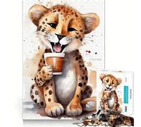 Puzzle per adolescenti da 1000 pezzi con ghepardo durante l'ora del caffè,gioco di incastro,gioco cognitivo,giocattolo divertente e facile da usare,regalo di Natale (38x26cm)