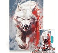 Puzzle per adolescenti da 1000 pezzi con il lupo bianco arrabbiato e schizzi di sangue, un gioco rompicapo divertente e spiritoso, compleanni e Natale 38x26cm