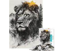 Puzzle per adolescenti da 1000 pezzi con leone doppia esposizione e alberi Puzzle per adulti gioco pratico regalo per donne ideale come regalo per tutta la famiglia (dimensioni 38x52cm)