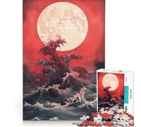 Puzzle per adolescenti da 1000 pezzi con luna di sangue e vista sull'oceano, gioco impossibile, rilassante e stimolante per la mente, regalo per donne 50x75cm