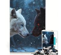 Puzzle per adolescenti da 1000 pezzi con lupi bianchi e neri nella neve antistress sfida impegnativa per rafforzare l'amore tra le coppie 38x26cm