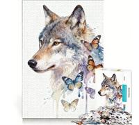 Puzzle per adolescenti da 1000 pezzi con lupo e farfalle ad acquerello giocattolo antistress sfida impegnativa per rafforzare l'amore tra le coppie 38x52cm