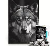 Puzzle per adolescenti da 1000 pezzi con lupo in bianco e nero antistress sfida impegnativa per rafforzare il legame di coppia 38x26cm