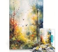 Puzzle per adolescenti da 1000 pezzi con motivo foresta ad acquerello gioco per famiglie assemblaggio di modelli per rafforzare l'amore tra le coppie 38x52cm