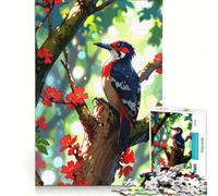 Puzzle per adolescenti da 1000 pezzi con picchio su albero in fiore grafica digitale antistress sfida stimolante per rafforzare il legame di coppia 38x52cm