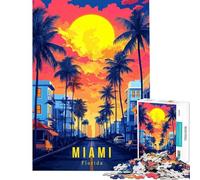 Puzzle per adolescenti da 1000 pezzi con poster di viaggio retrò di Miami gioco rompicapo corsa di velocità manuale aiuta ad allenare il cervello (dimensioni 38x52cm)