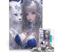 Puzzle per adolescenti da 1000 pezzi con ragazza anime e lupo bianco, gioco pratico, difficile e stimolante, cerca un gioco impegnativo 38x52cm