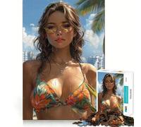 Puzzle per adolescenti da 1000 pezzi con ragazza bruna in bikini sulla spiaggia,gioco a incastro preciso,gioco cognitivo,giocattolo divertente e facile da usare,regalo di Natale (38x26cm)
