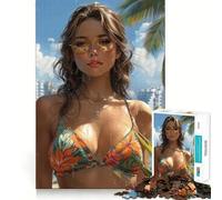 Puzzle per adolescenti da 1000 pezzi con ragazza bruna in bikini sulla spiaggia,gioco a incastro preciso,gioco cognitivo,giocattolo divertente e facile da usare,regalo di Natale (38x52cm)