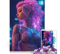 Puzzle per adolescenti da 1000 pezzi con ragazza cyberpunk rosa e floreale antistress sfida impegnativa rafforza l'amore tra le coppie 50x75cm