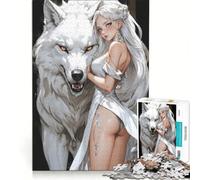 Puzzle per adolescenti da 1000 pezzi con ragazza lupo sexy e selvaggia giocattolo fai-da-te migliora la memoria con poster e foglio di curiosità abbinati 38x52cm