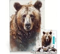 Puzzle per adolescenti da 1000 pezzi con ritratto ad acquerello di un orso bruno, giocattolo antistress, gara di velocità manuale, per migliorare l'amore tra le coppie, 38x52cm
