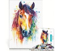Puzzle per adolescenti da 1000 pezzi con ritratto di cavallo ad acquerello gioco per famiglie assemblaggio di motivi per rafforzare l'amore tra le coppie 50x75cm