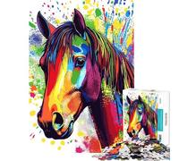Puzzle per adolescenti da 1000 pezzi con ritratto di cavallo in stile pop art arcobaleno gioco rompicapo per adulti analisi e logica regalo per amici e familiari (dimensioni 50x75cm)