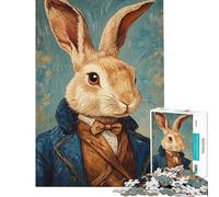 Puzzle per adolescenti da 1000 pezzi con ritratto di coniglio gentiluomo gioco rompicapo gara di velocità manuale aiuta ad allenare il cervello (dimensioni 38x26cm)