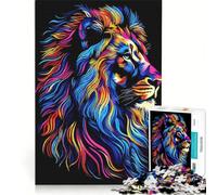 Puzzle per adolescenti da 1000 pezzi con ritratto di leone colorato su sfondo nero, gioco rompicapo, attività divertenti da fare a casa, regalo per donne 38x26cm