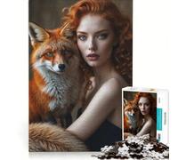 Puzzle per adolescenti da 1000 pezzi con ritratto di una ragazza dai capelli rossi e una volpe Gioco rilassante per genitori e figli sfida unica 38x26cm