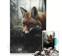 Puzzle per adolescenti da 1000 pezzi con ritratto di volpe in una foresta nebbiosa Giochi rilassanti per genitori e figli sfida unica 38x52cm