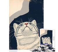 Puzzle per adolescenti da 1000 pezzi con sguardo rivolto verso l'alto︰ La prospettiva di un gatto giocattolo educativo regali di compleanno giochi divertenti attività divertenti a casa38x26cm