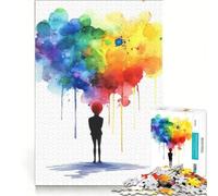 Puzzle per adolescenti da 1000 pezzi con soggetto ad acquerello personaggio con arcobaleno giochi di famiglia assemblaggio per rafforzare l'amore tra le coppie 38x26cm