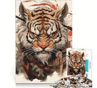 Puzzle per adolescenti da 1000 pezzi con stampa artistica "Tigre Guerriero" gioco impossibile rilassante e stimolante per la mente regalo per donne 50x75cm