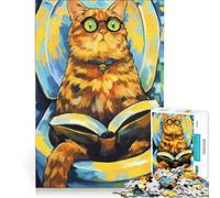 Puzzle per adolescenti da 1000 pezzi con tema "Il gatto ama i libri", giocattolo fai-da-te, taglio di precisione, con pezzi di forma casuale completamente ad incastro 38x52cm
