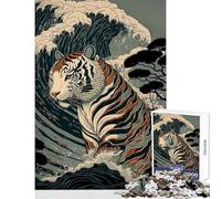 Puzzle per adolescenti da 1000 pezzi con tigre stile Ukiyo-e Giappone Cina Gioco interattivo difficile antistress per migliorare l'amore tra le coppie (75x50cm)
