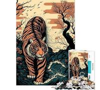 Puzzle per adolescenti da 1000 pezzi con tigre stile Ukiyo-e Giappone e Cina Gioco rompicapo sfida di velocità manuale esercizio per la mente (dimensioni 50x75cm)